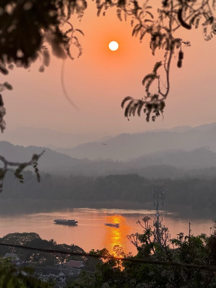 Sunset over the Mekong River from a hill in Luang Prabang