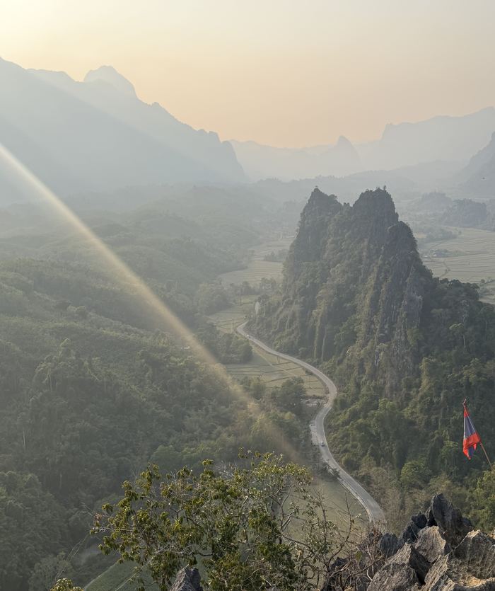 The valley and winding river seen from a mountain viewpoint