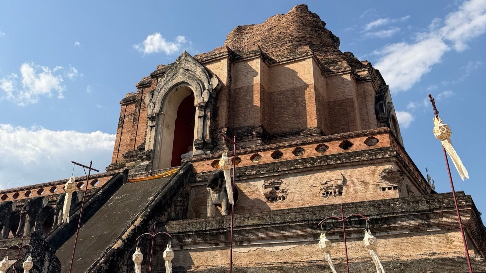 The ruined brick chedi of Wat Chedi Luang in Chiang Mai, Thailand