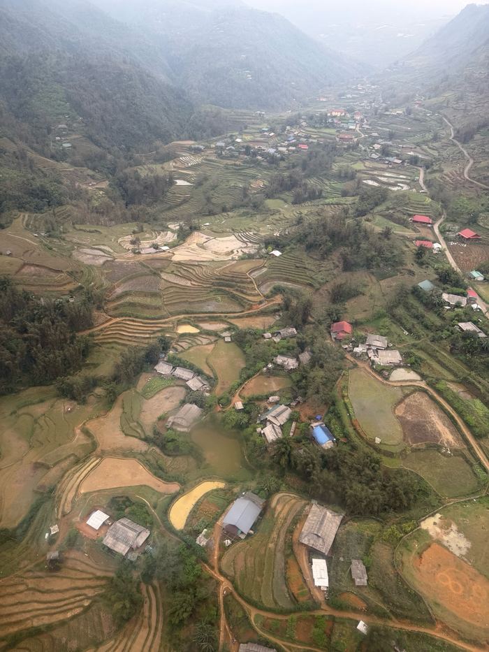 Rice terraces and villages in the valley below Sapa